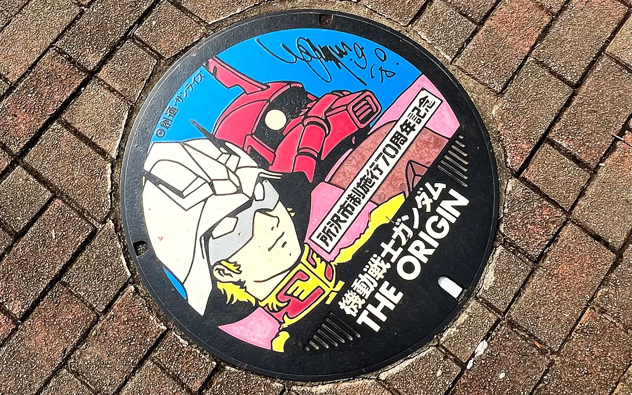 東所沢公園の市政70周年記念「機動戦士ガンダム THE ORIGIN マンホール」シャア
柄
